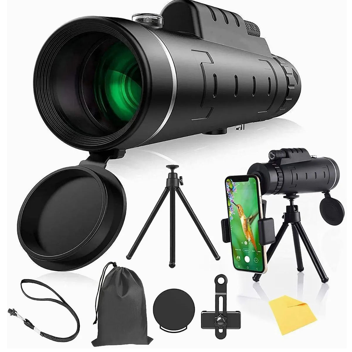TELESCOPIO TERRESTRE MONOCULAR 40X60 CON TRIPODE Y ACCESORIOS