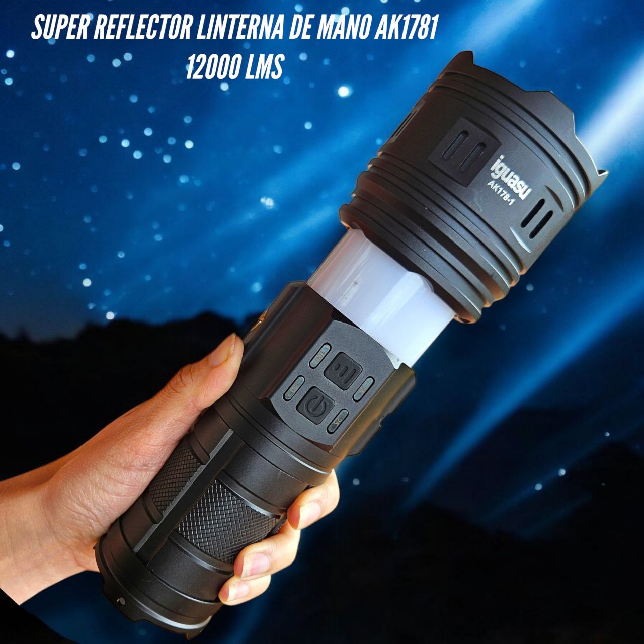 SUPER REFLECTOR LINTERNA DE MANO 12000 LUMENS 3000FT ALCANCE