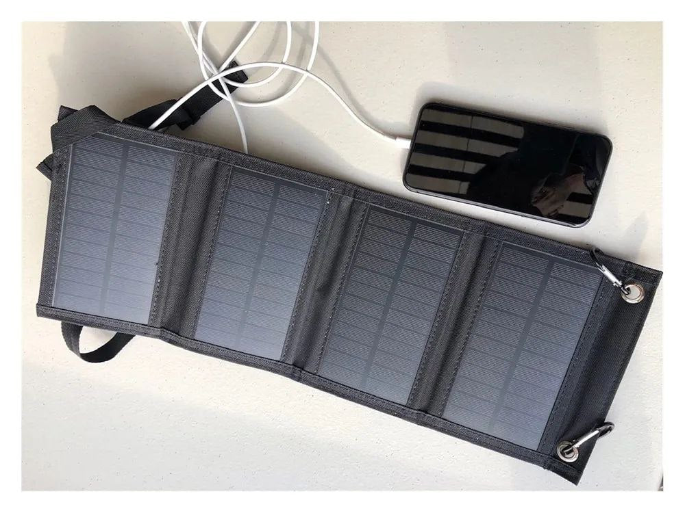 PANEL SOLAR CARGADOR USB PORTATIL PLEGABLE 20W 12V CELULAR