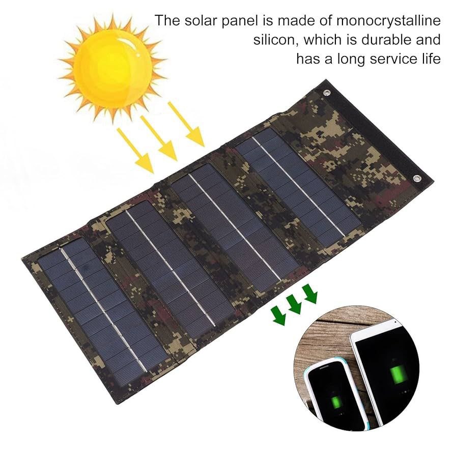 PANEL SOLAR CARGADOR USB PORTATIL PLEGABLE 20W 12V CELULAR