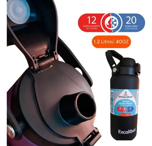 TERMO EXCALIBUR TERMICO ALUMINIO ALTO CONTROL DE TEMPERATURA FRIO Y/O CALIENTE HASTA 12 HORAS CON ASA TRANSPORTADORA
