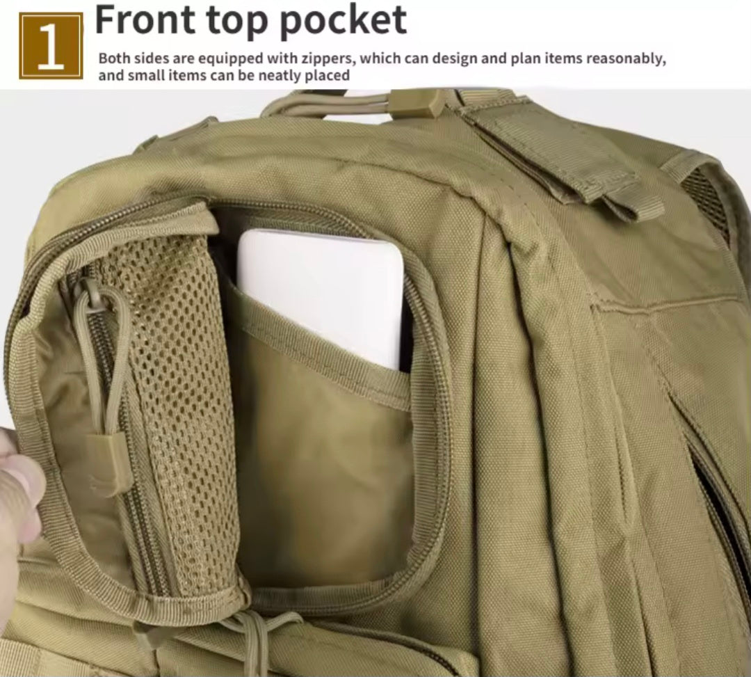 MOCHILA TACTICA DEPORTIVA MOLLE 50 LITROS MULTIDEPOSTLITOS ANILLOS DE SUJECION PECHERA Y DE CINTURA AJUSTES LATERALES /EXPANSIBLE