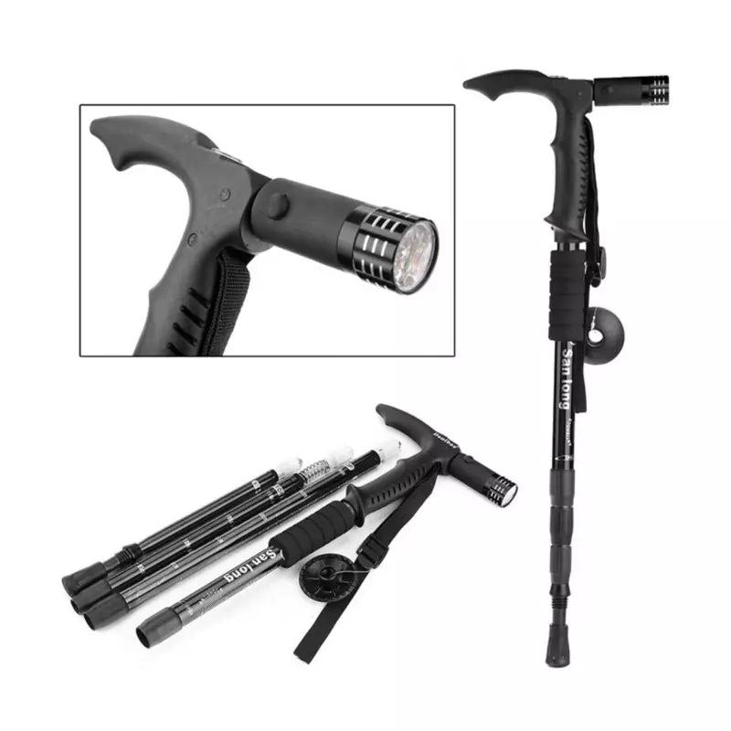 BASTÓN DE TREKKING Y SENDERISMO ANTISHOCK Y LINTERNA LED INTEGRADA ALTURA AJUSTABLE