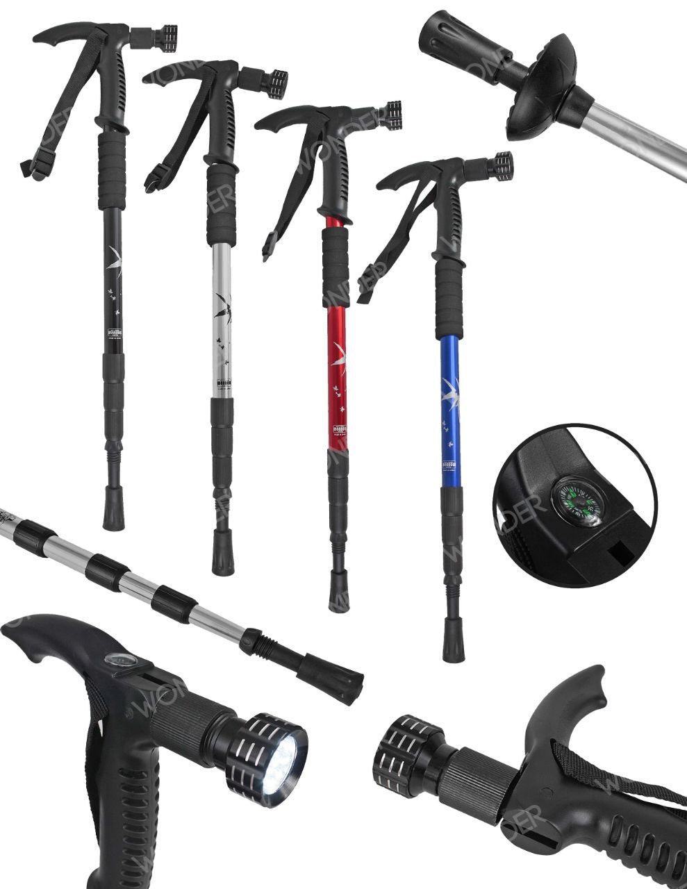 BASTÓN DE TREKKING Y SENDERISMO ANTISHOCK Y LINTERNA LED INTEGRADA ALTURA AJUSTABLE