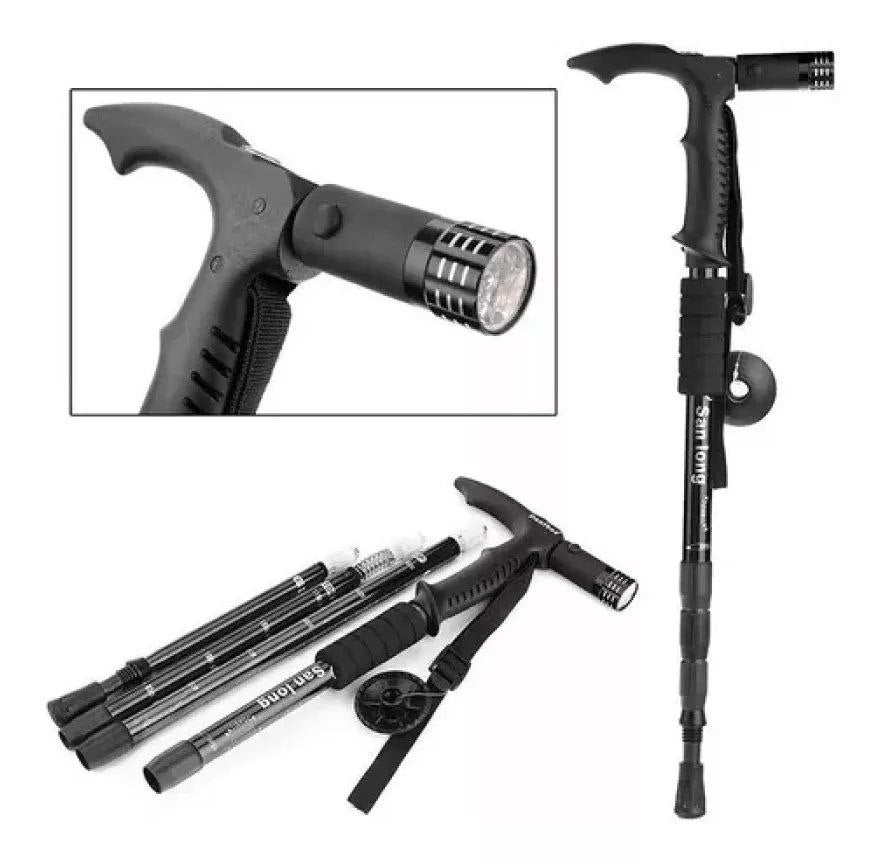 BASTÓN DE TREKKING Y SENDERISMO ANTISHOCK Y LINTERNA LED INTEGRADA ALTURA AJUSTABLE