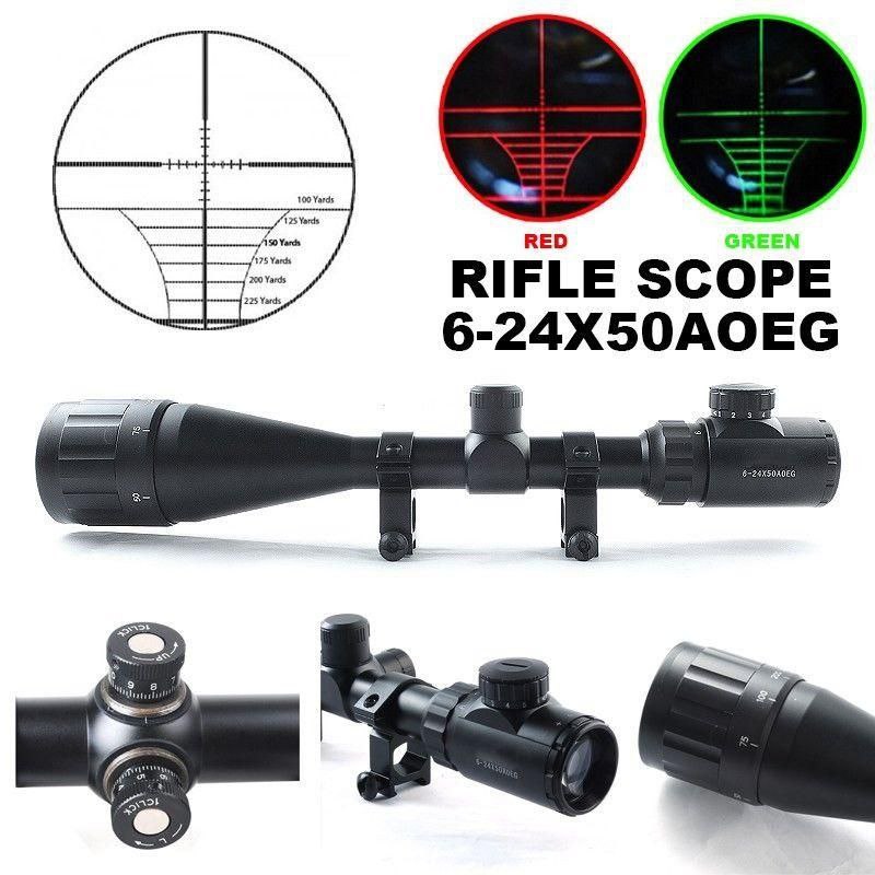 Telescopica 6-24x50 Caza óptico para Rifle alcance Rojo Verde Doble Iluminado óptico
