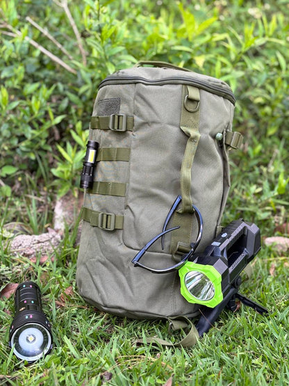 MOCHILA TACTICO DEPORTIVA PARA ACAMPADA/PESCA CON SOPORTES PARA CAÑA O BASTONES MULTIMODAL