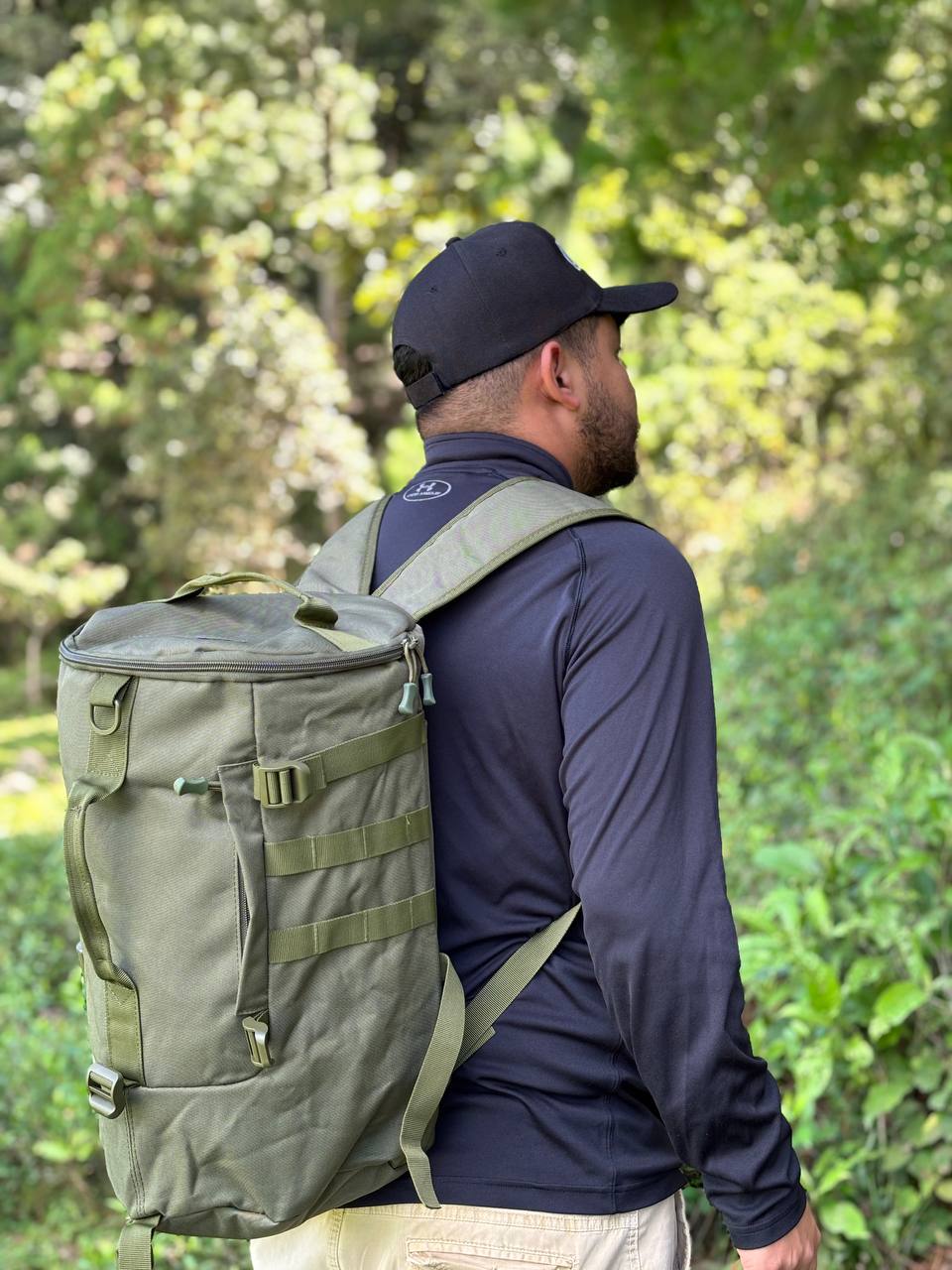 MOCHILA TACTICO DEPORTIVA PARA ACAMPADA/PESCA CON SOPORTES PARA CAÑA O BASTONES MULTIMODAL