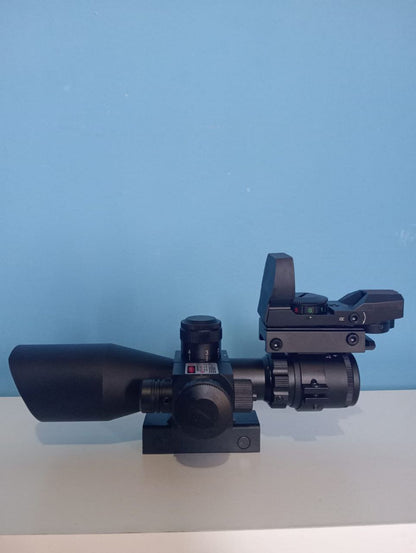 MIRA COMBO SCOPE 3 EN 1 COMPACTA 2.5-10x40 con un láser rojo integrado