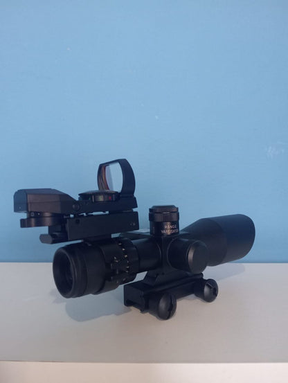 MIRA COMBO SCOPE 3 EN 1 COMPACTA 2.5-10x40 con un láser rojo integrado