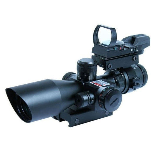 MIRA COMBO SCOPE 3 EN 1 COMPACTA 2.5-10x40 con un láser rojo integrado