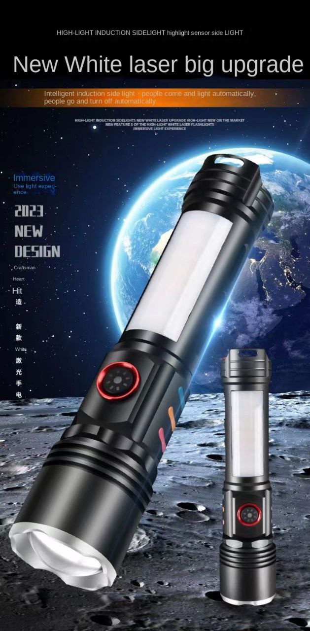 LINTERNA TACTICA DEPORTIVA OUTDOORS DE ULTRABRILLO CON SENSOR DE INDUCCION PARA COB LATERAL