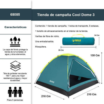 TIENDA DE CAMPAÑA RAPIDA INSTALACION BESTWAY 3 PERSONAS