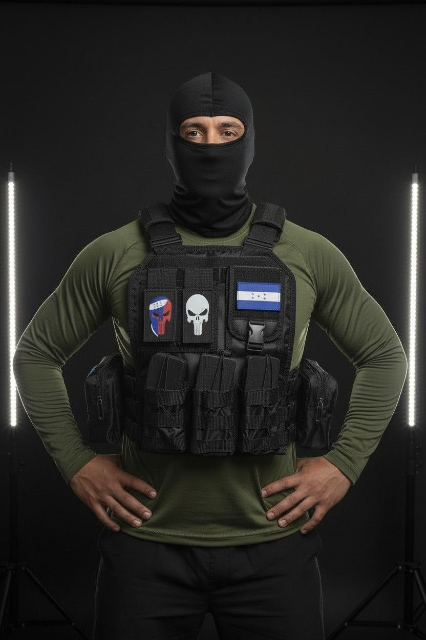 Chaleco Táctico Espartano #7 / Portcelular + doble pouch + Mochila 25 Lts