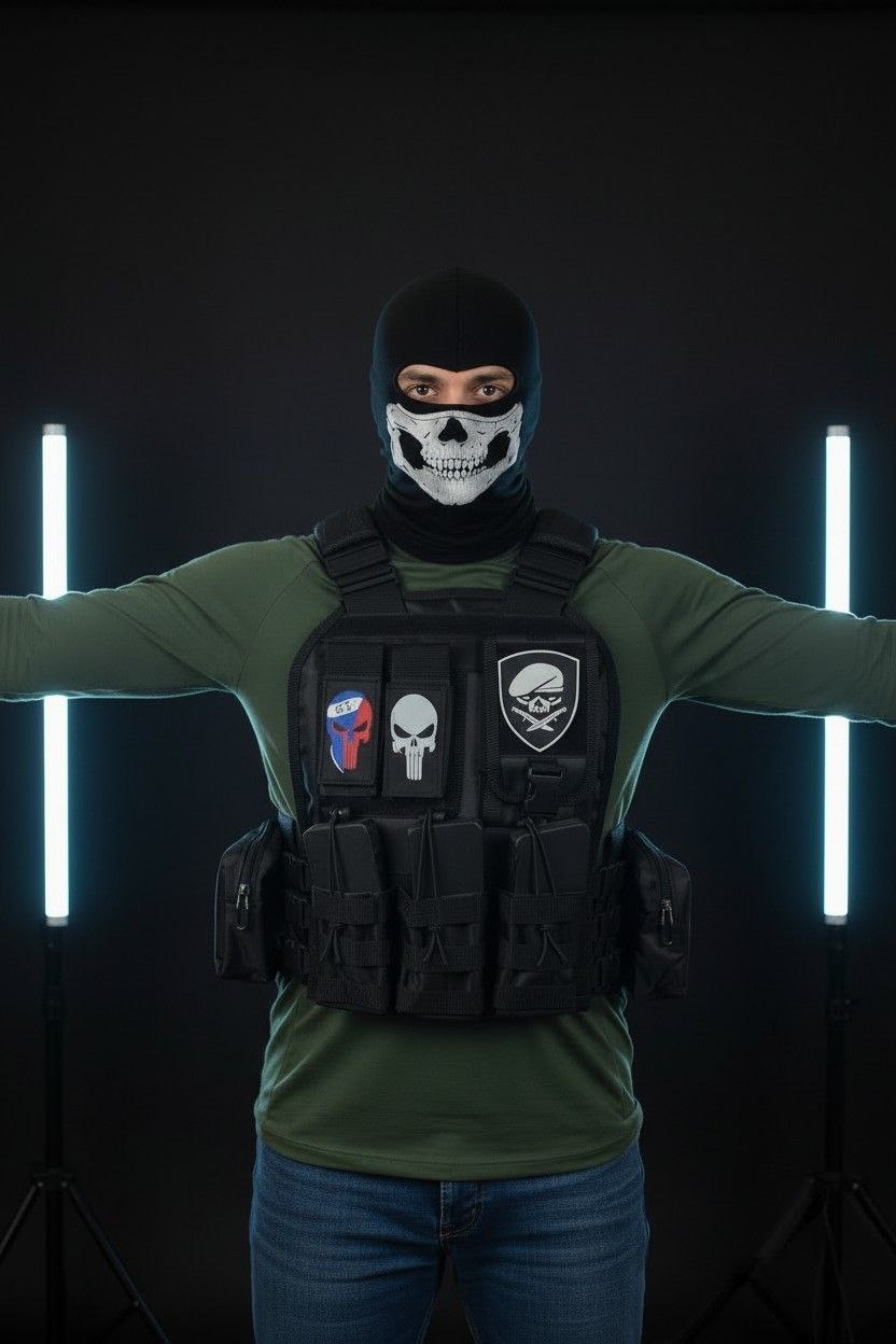 Chaleco Táctico Espartano #7 / Portcelular + doble pouch + Mochila 25 Lts