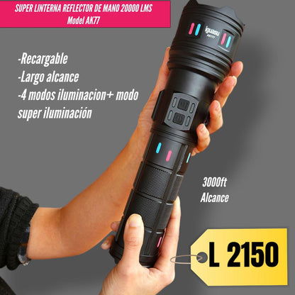 SUPER REFLECTOR LINTERNA RECARGABLE DE MANO AK77 DE 10000 LUMENS