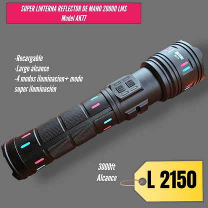 SUPER REFLECTOR LINTERNA RECARGABLE DE MANO AK77 DE 10000 LUMENS