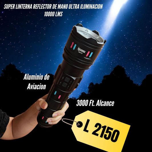 SUPER REFLECTOR LINTERNA RECARGABLE DE MANO AK77 DE 10000 LUMENS