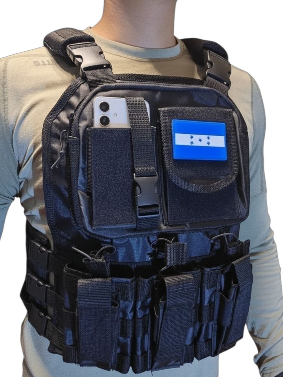 Chaleco Táctico con Holder Grabación Celular + Bolso Espalda