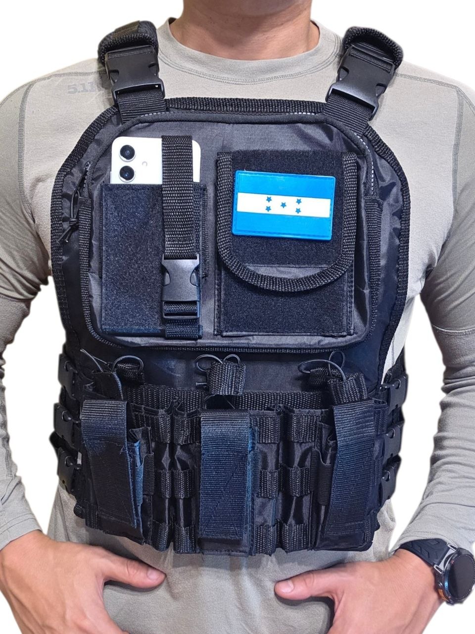 Chaleco Táctico con Holder Grabación Celular + Bolso Espalda