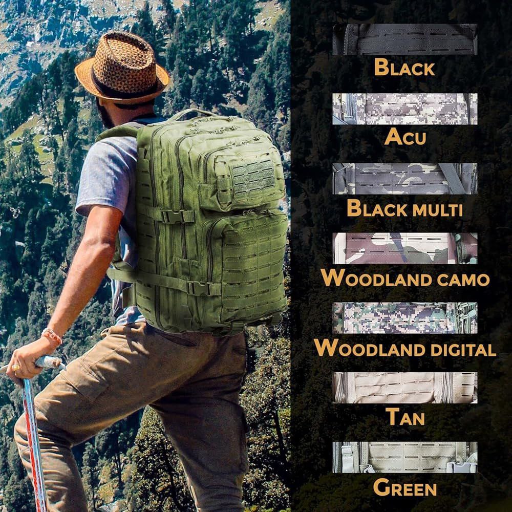 MOCHILA TACTICA GRANDE EXPASIBLE LASER CUT 50 LITROS IMPERMEABLE USO TREKKING, SENDERISMO, MILITAR