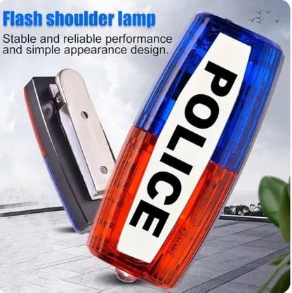 LUZ DE ADVERTENCIA+LINTERNA LOGO DE POLICIA PARA HOMBRO MOCHILA Y/O CHALECO