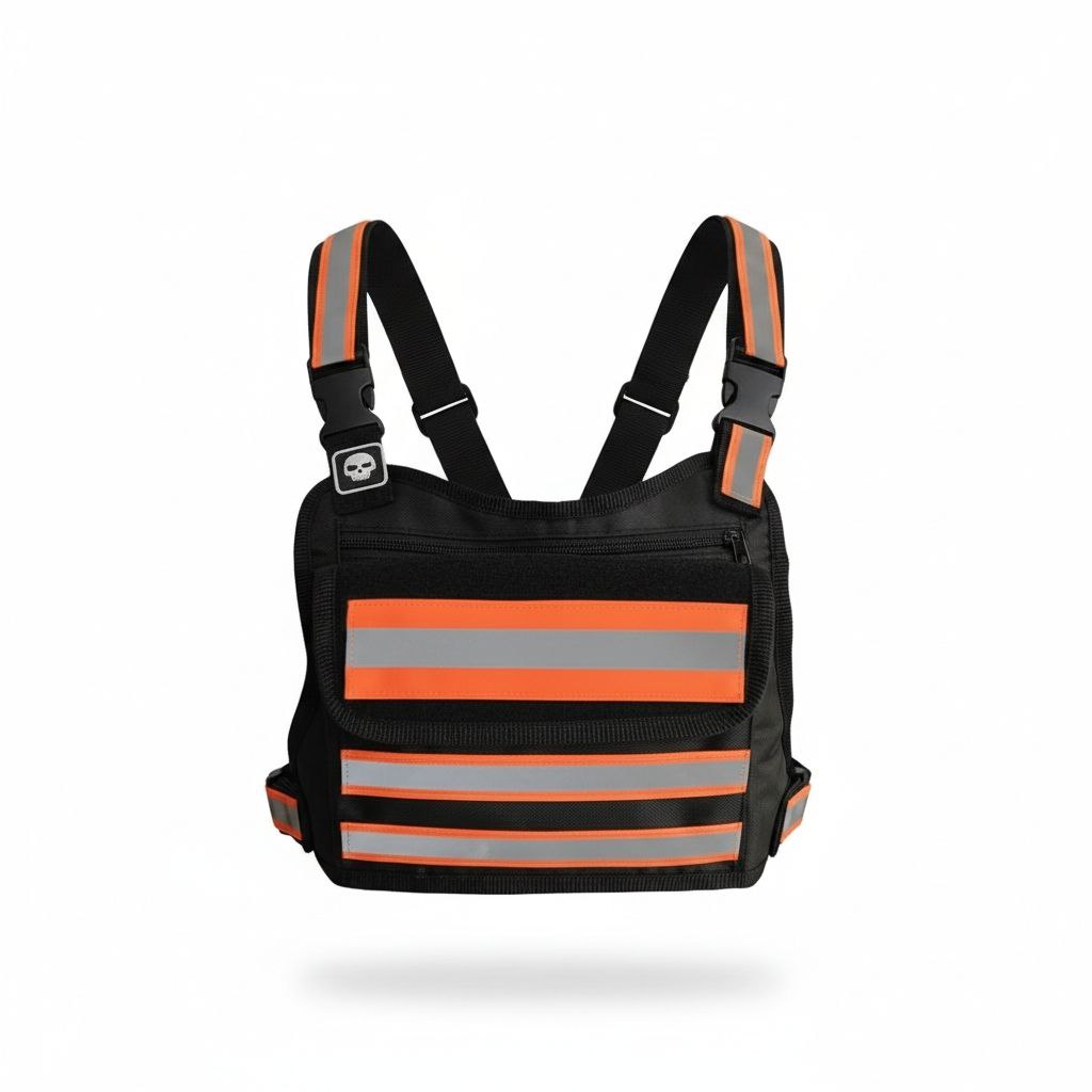 PECHERA TACTICA DEPORTIVA BANDAS REFLECTIVA DESMONTABLE  / BOLSO FRONTAL DE ALMACENAMIENTO EXPANSIBLE