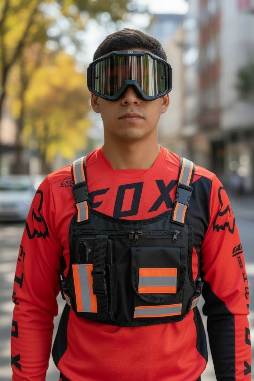 PECHERA TÁCTICA CON HOLDER DE CELULAR CON SUJETADOR PARA GRABACION DEPORTIVA