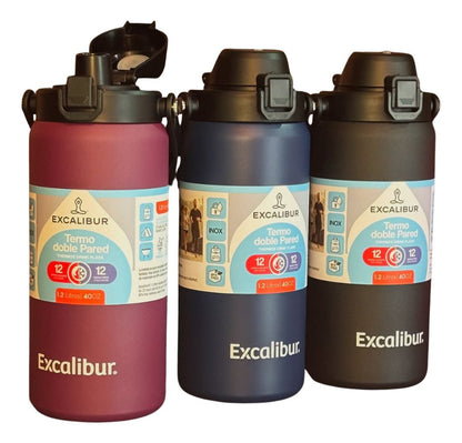 TERMO EXCALIBUR TERMICO ALUMINIO ALTO CONTROL DE TEMPERATURA FRIO Y/O CALIENTE HASTA 12 HORAS CON ASA TRANSPORTADORA