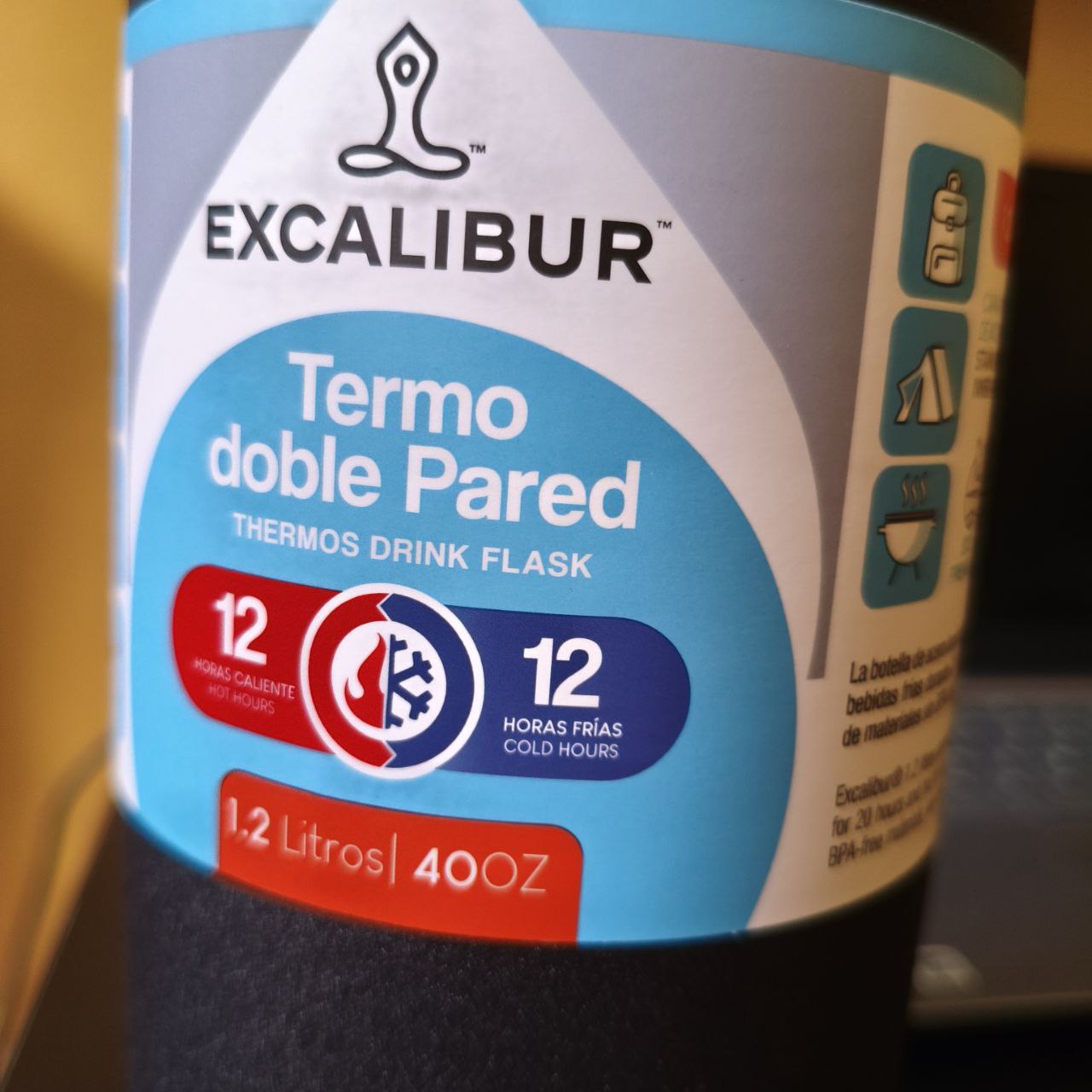 TERMO EXCALIBUR TERMICO ALUMINIO ALTO CONTROL DE TEMPERATURA FRIO Y/O CALIENTE HASTA 12 HORAS CON ASA TRANSPORTADORA