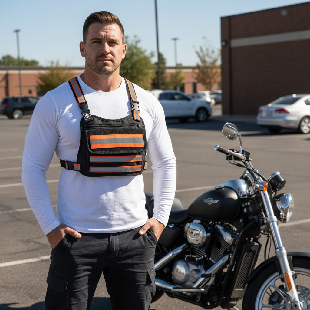 PECHERA TACTICA DEPORTIVA BANDAS REFLECTIVA DESMONTABLE  / BOLSO FRONTAL DE ALMACENAMIENTO EXPANSIBLE