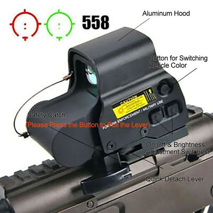 HD 558 Punto Rojo Verde Punto Táctico Mira Rifle HoloSight con Palanca de Desprendimiento Rápido