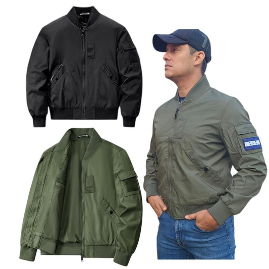 CHUMPA CAZADORA VINTAGE AVIADOR/BOMBERMAN TACTICA DEPORTIVO CORTAVIENTO MULTIDEPOSITOS Y VELCRO